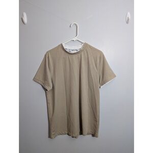 Denim And Flower Men's Size Large Tan Stripe Crewneck T-Shirt Shirt